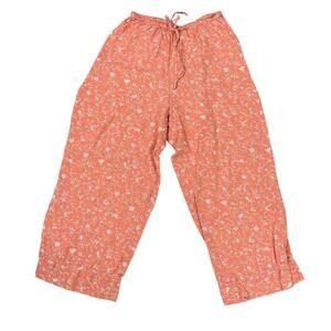 FLAX 100% Linen Floral Wide Leg Pants Loungewear Ruffle Hem Size M Vintage FLAX